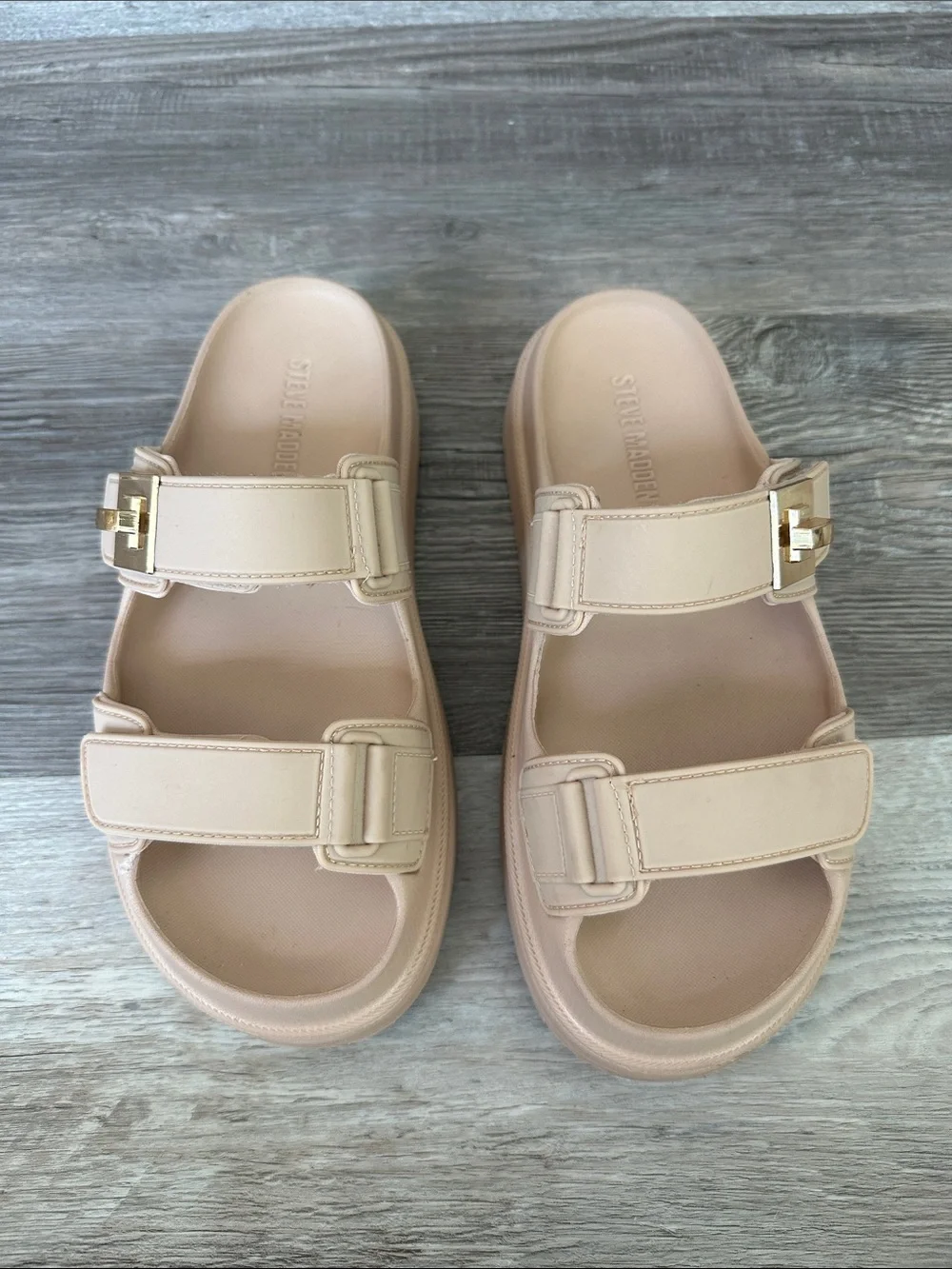 Steve Madden Beige Double-Strap Sandals Slides- Size 7